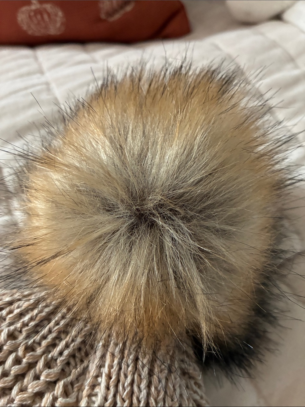 NASH Cream Knit Beanie Faux Fur Pom Nashville Winter Hat - Picture 3 of 4
